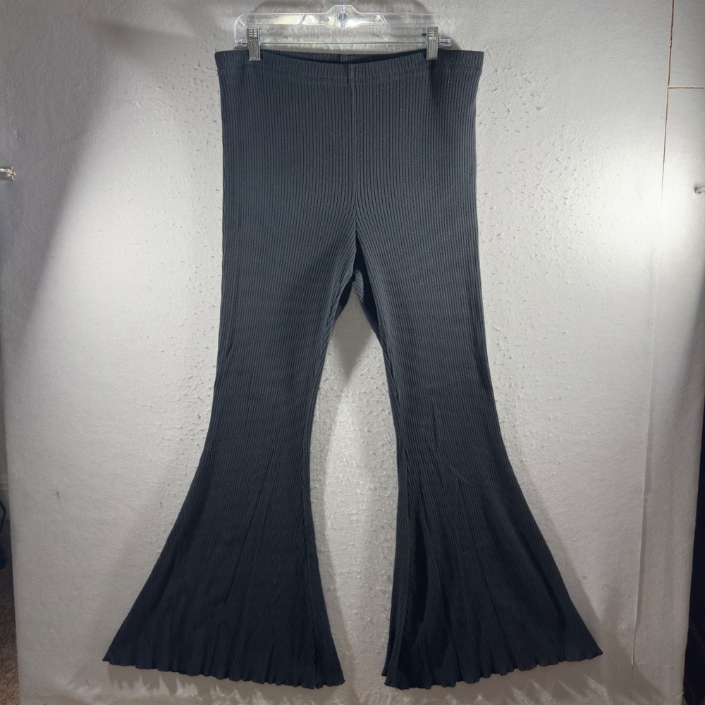 3211 | Aerie Ribbed Flare Bell Bottom Lounge Pants Black Women XL